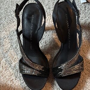Adrianna Papell Black and Silver Strappy Heels